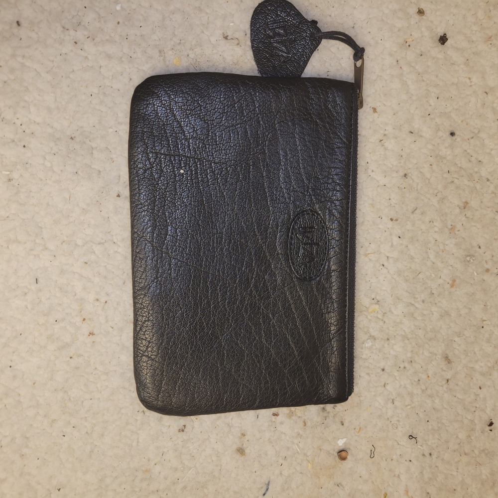 Ibiza Japan Black Pebbled Leather Zippered Pouch Wallet Purple Lining 6x4.5